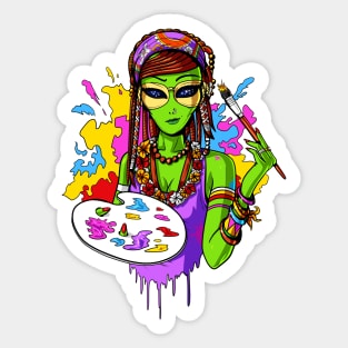 Hippie Alien Painter Sticker